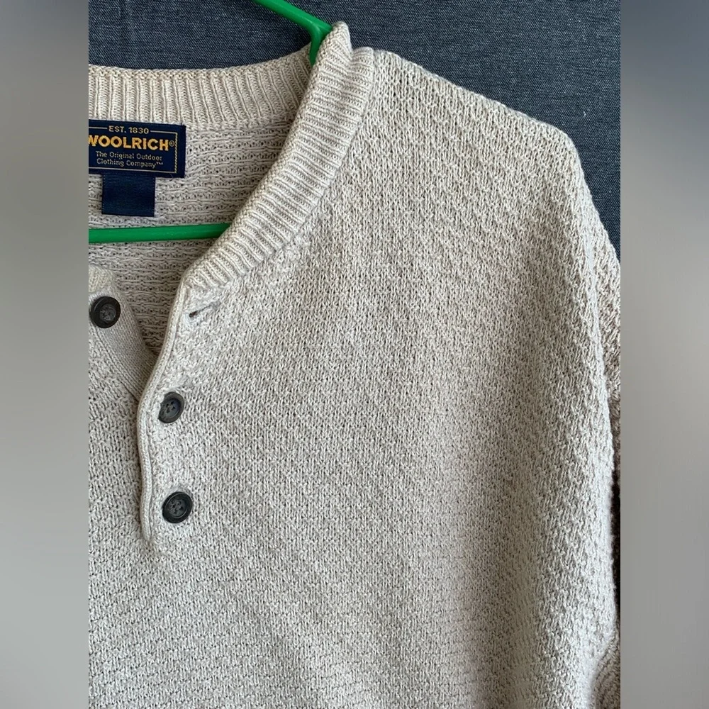 Vintage 80s 90s Woolrich Button Henley British Tan Sweater Mens